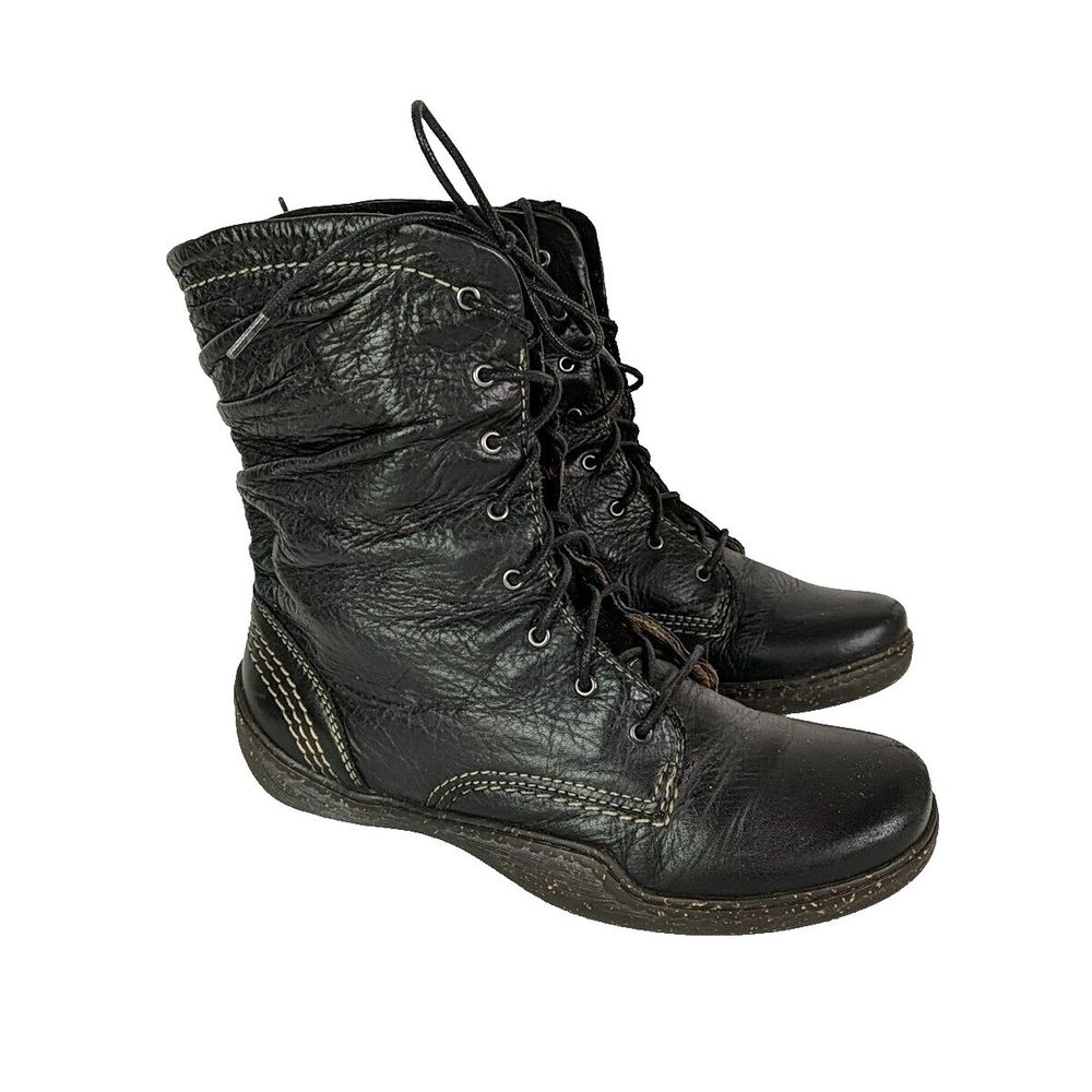 Sanita Black Slouch Leather Lace Up Ankle Boot Comfort Women Size 36 Portugal